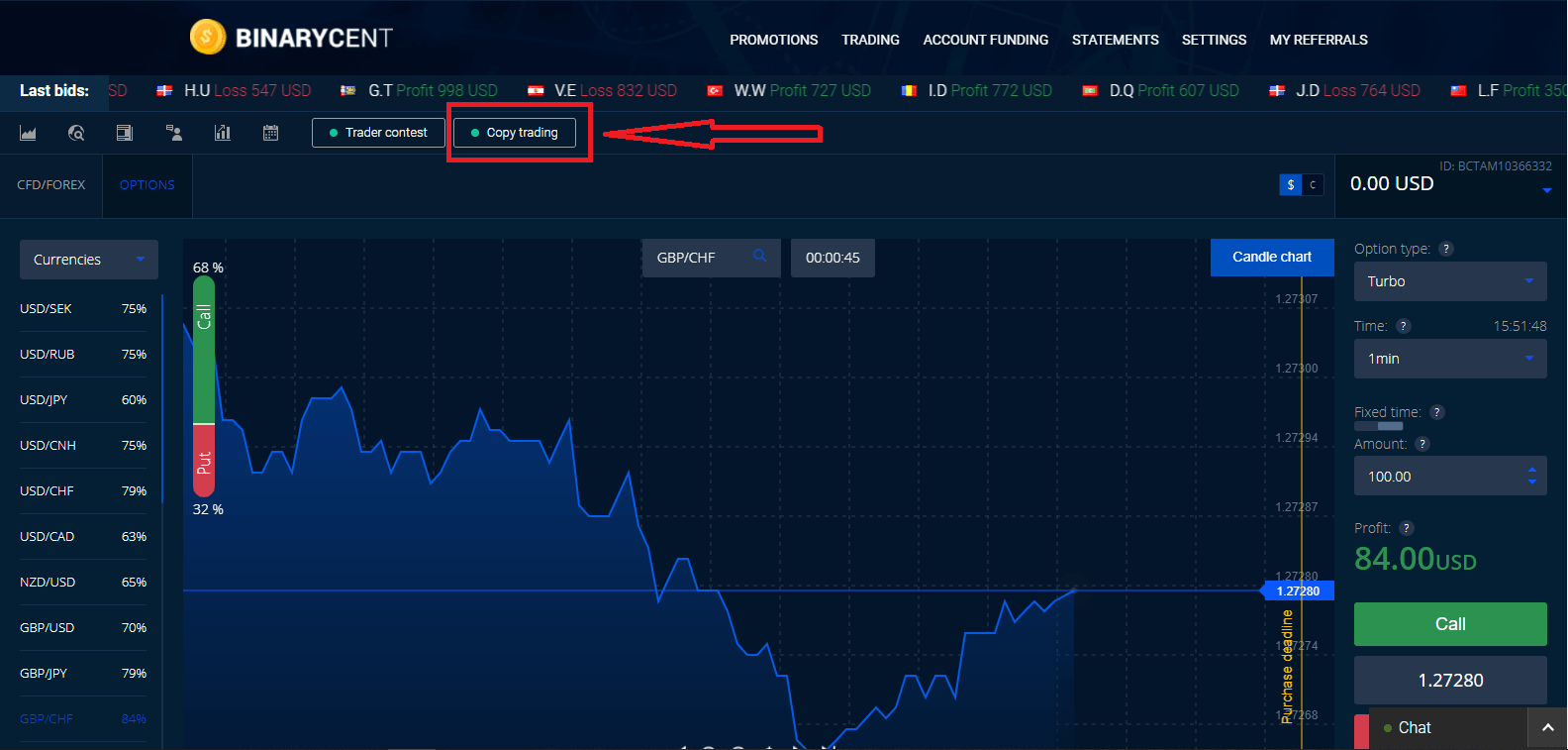 كيفية تداول الخيار الثنائي في Binarycent